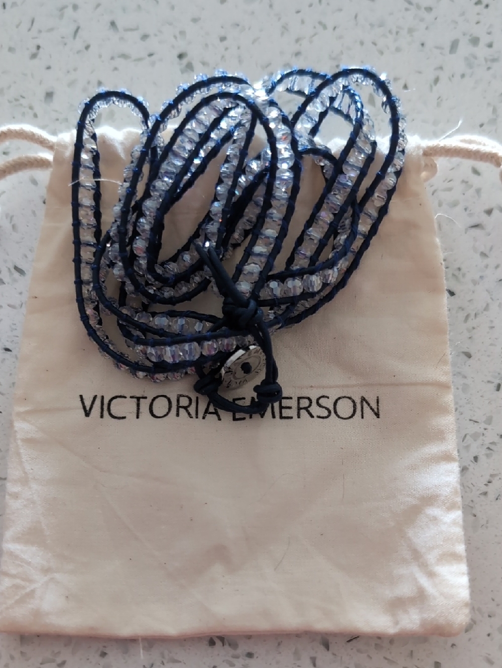 Victoria Emerson Navy Wrap Bracelet with Iridescent Beads